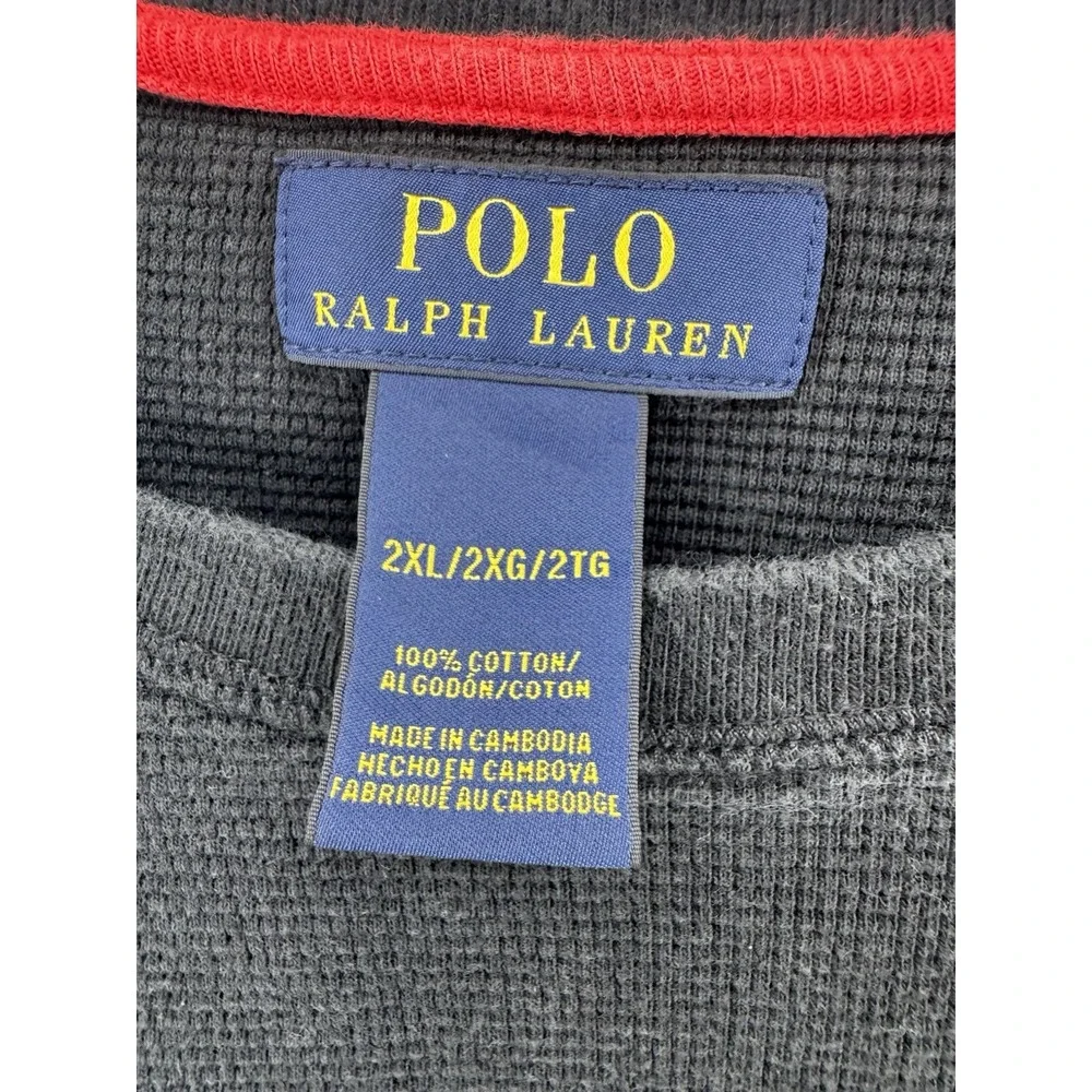 Polo Ralph Lauren Long Sleeve Thermal Waffle Shirt 2XL Black Logo Red Pony